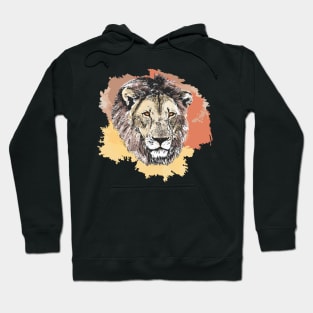 Lion Male Close-up Watercolor Painting for Lion Fans Hoodie